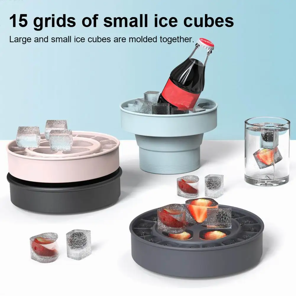 

Collapsible Ice Bucket Silicone Ice Cube Whiskey Mold with Lid Pop Up Bucket Portable Ice Cube Maker for Outdoor Travel Camping