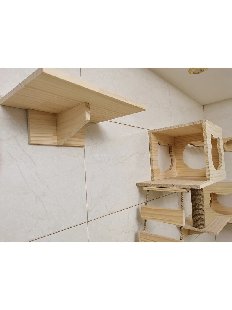 Solid Wood Wall Hanging Climbing Wall Face Type Nest Jumping Platform Ladder Sisal Cat Beds Scratching Post Cat Tree Furniture