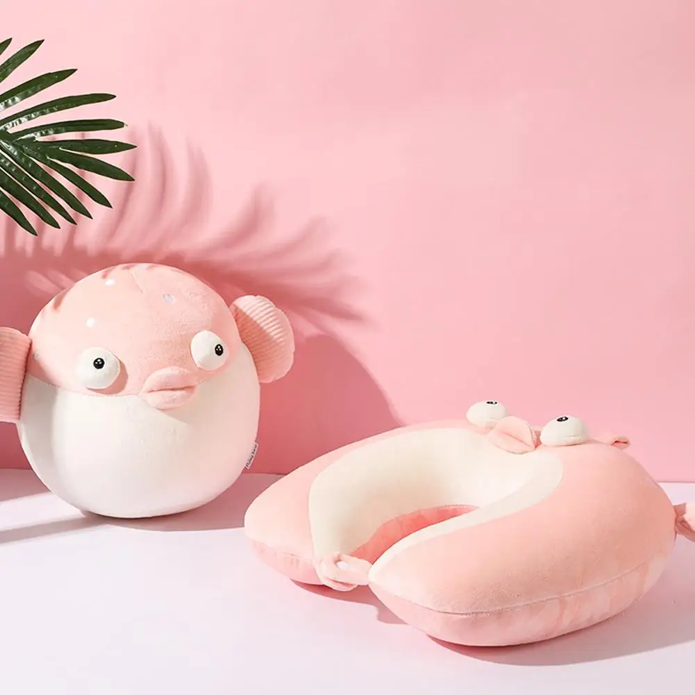 

2-in-1 U-shaped Neck Pillow Cute Cartoon Figure Throw Pillow Headrest Pillow Office Pillow Travel Cushion Neck E6J7
