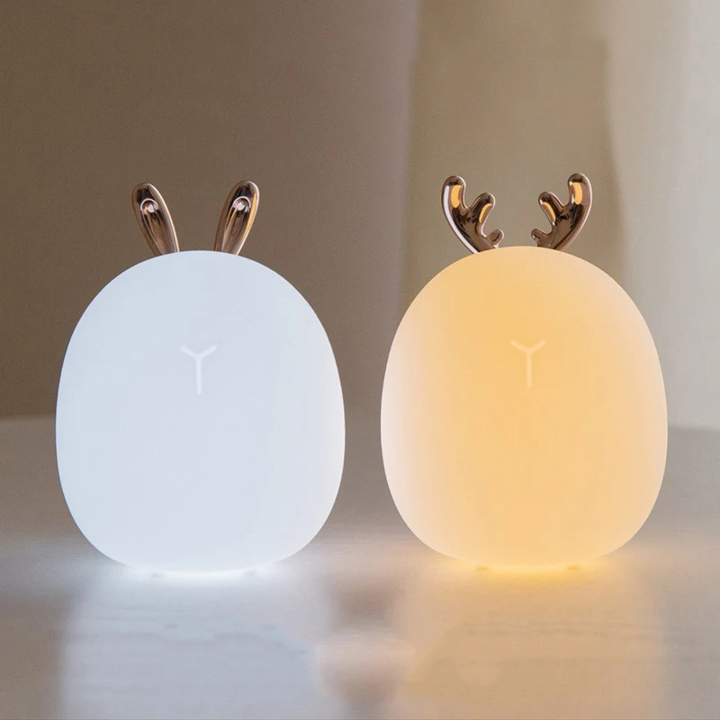 

Soft Silicone Dimmable LED Night Light USB Rechargeable with Deer Rabbit Design for Kids Baby Gift Bedside Bedroom Night Lamp
