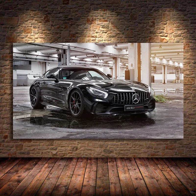 

Unframed Modern Black Car Mercedess AMG GT R Supercar Posters And Prints Silk Wall Art Canvas Painting Living Room Decoration