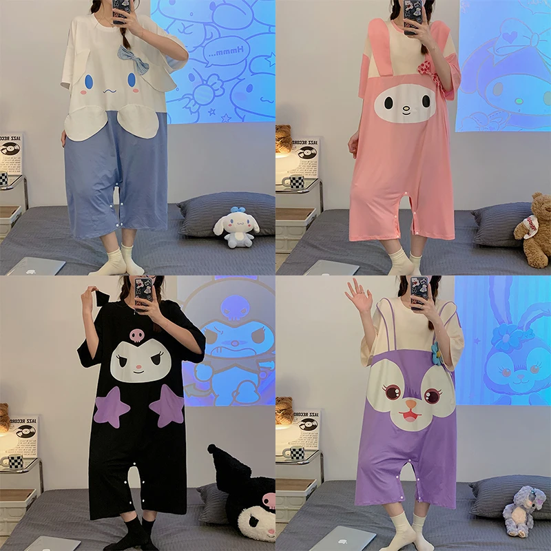 

Kawaii Sanriod My Melody Kuromi Cinnamorol Пижама женская с коротким рукавом тонкое хлопковое летнее платье