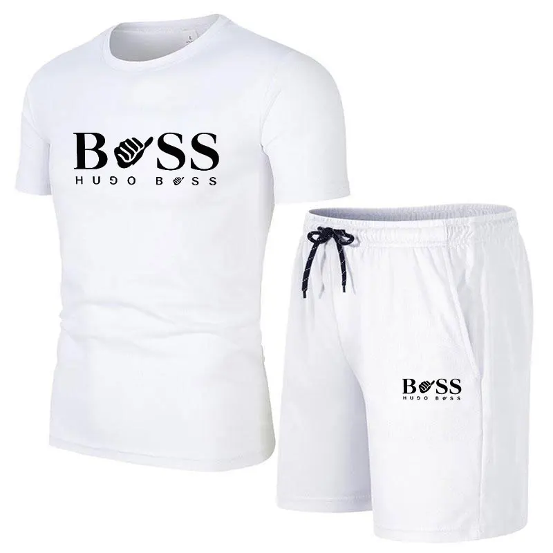 Summer Popular Men's T-shirt+Shorts Suit Men's Sports Suit Brand Printing Casual Fashion Short-sleeved T-shirt Set Men Clothing