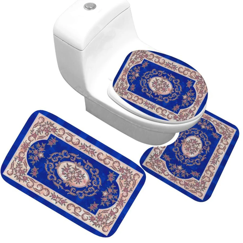

Bath Mat 3 Piece Set Classical Pattern Toilet Cover Foot Pad Non-slip Absorbent Bathroom Door Mat Flannel Soft Bathr Rug Carpet