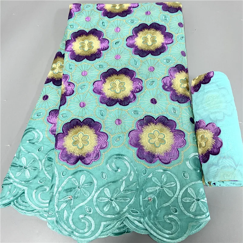 

7 Yard High Quality Dry Lace Fabric 2022 Latest Heavy Beaded Embroidery African 100% Cotton Swiss Voile Popular Dubai Style 3L92