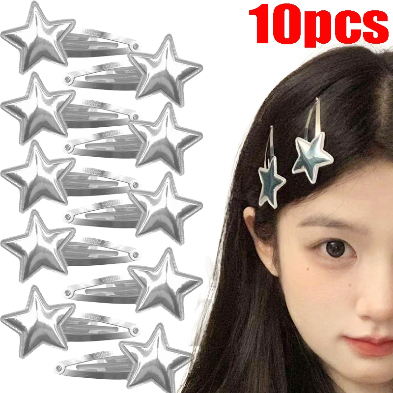 

10pcs Silver Five-pointed Stars Star BB Clip Hairpins Y2K Cute Barrette Hair Clip Fashion Hairpin Headwear Girl Hair Accessoires