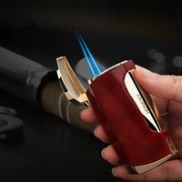metal double torch turbo jet cigarette lighter butane gas dual jet blue flame lighters cigar smoking accessories mens gift