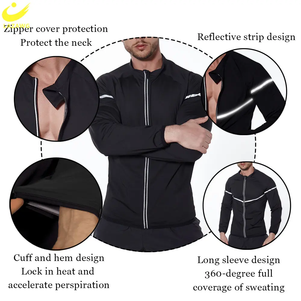 LAZAWG Men Sauna Jacket for Slimming Long Sleeve Sweat Top Full Body Weight Loss Body Shaper Zipper Sportwear Fitness Gym