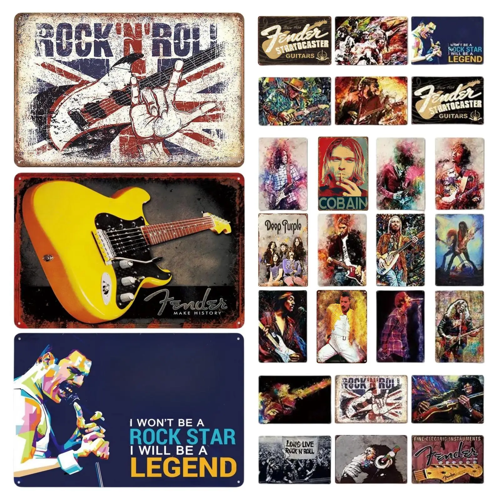 Металлический постер в винтажном стиле с изображением рок-музыки