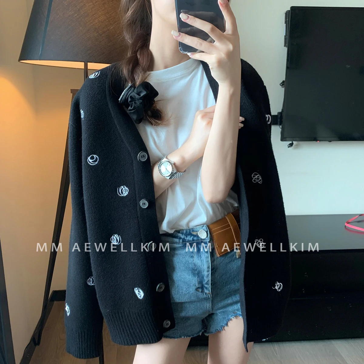 ADER ERROR Spring and Autumn New Men's and Women's Graffiti Thread Embroidery Wool Sweater Knitted Cardigan Coat Unisex