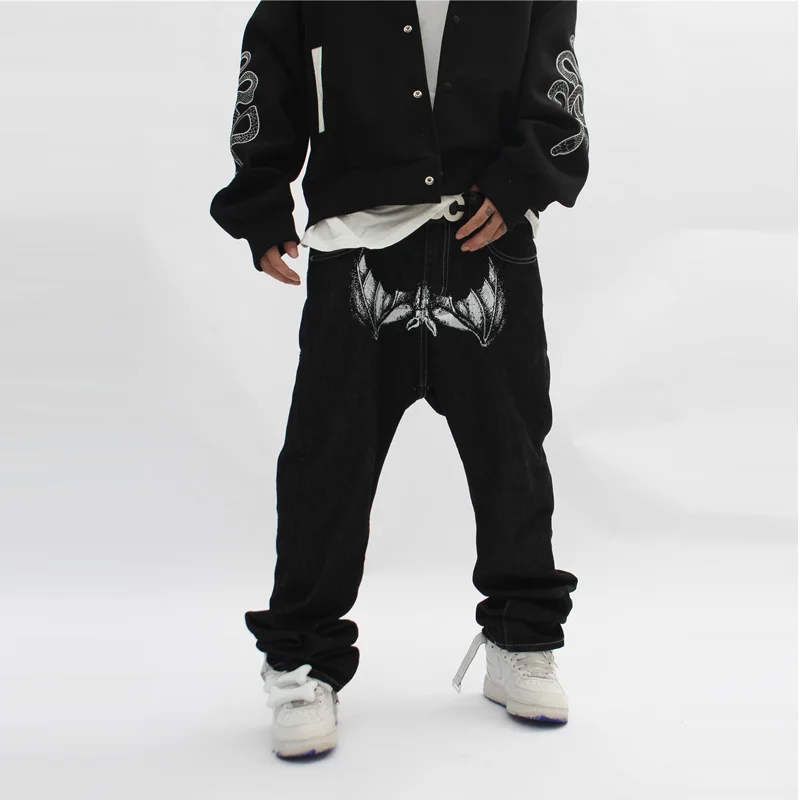 Spring Print Baggy Trousers Jeans Men Fashion Clothes Y2K Hip Hop Vintage Streetwear Harajuku Denim Wide Pants Plus Size Bottoms