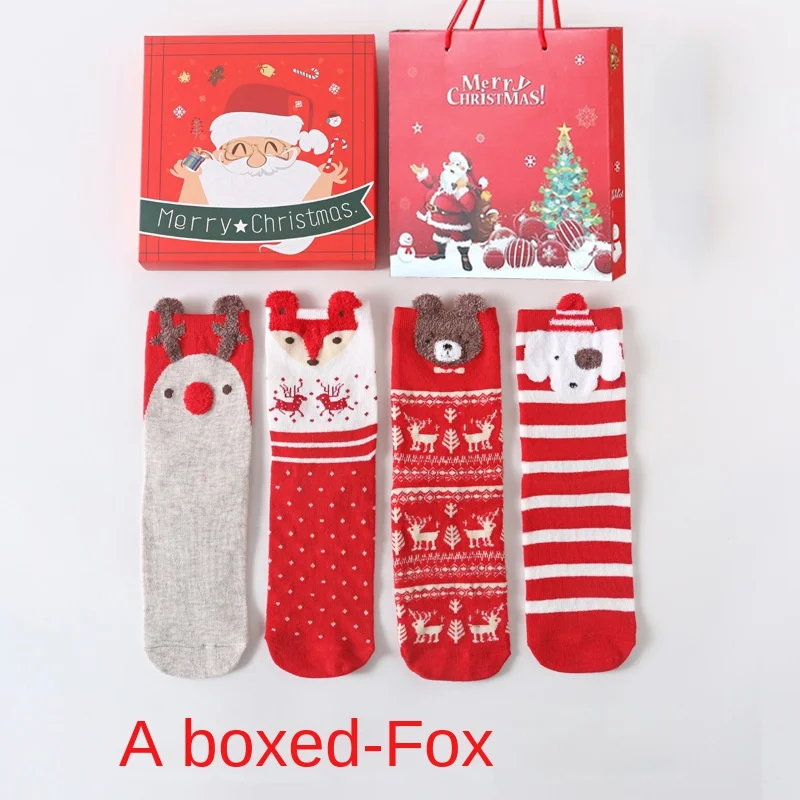 4 Pairs Women Cotton Cartoon Christmas Socks Cute Santa Claus Elk Snow Funny Sock Happy Winter New Year Socks Christmas Gift