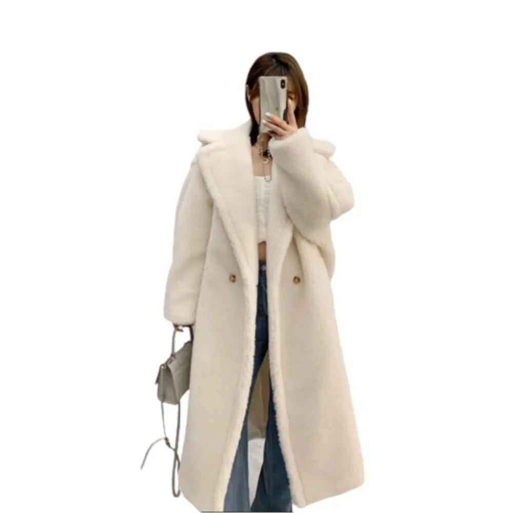 Women's Winter Thicken Warm Fur Coat Alpaca Wool Silk Classic Solid Teddy Bear Button Coats Ladies Elegant Soft Long Outerwears