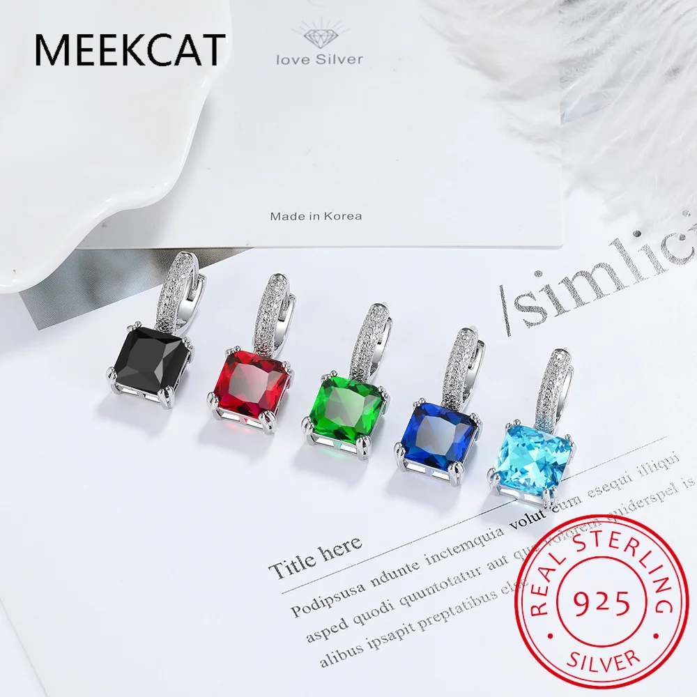 Квадратный натуральный синий топаз гранат сапфир рубин изумруд стерлинговое