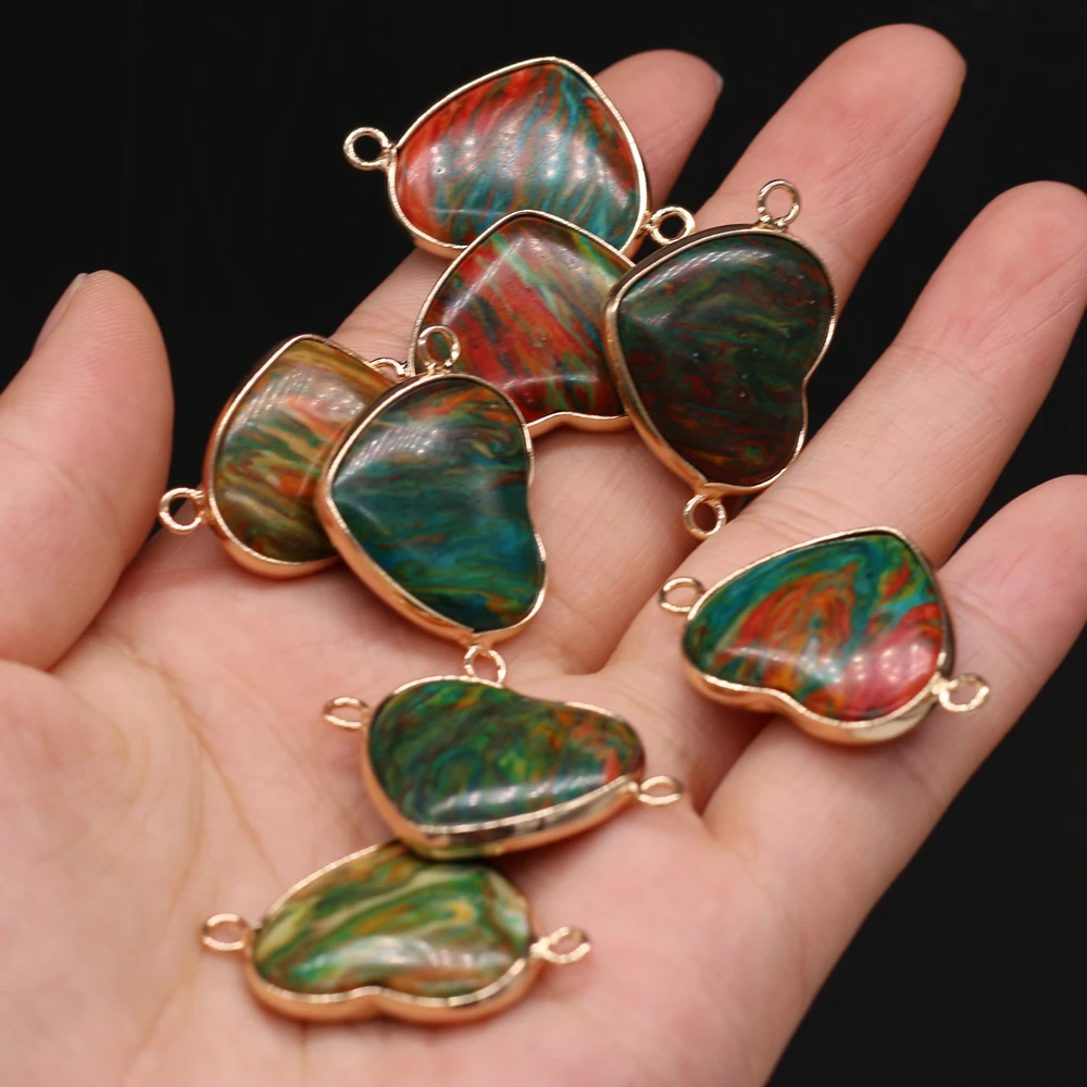 

Natural Stone Imperial Stone Heart Gold-plated Connector For Jewelry MakingDIYNecklace Hanging Accessory Charm Gift Party22x32mm