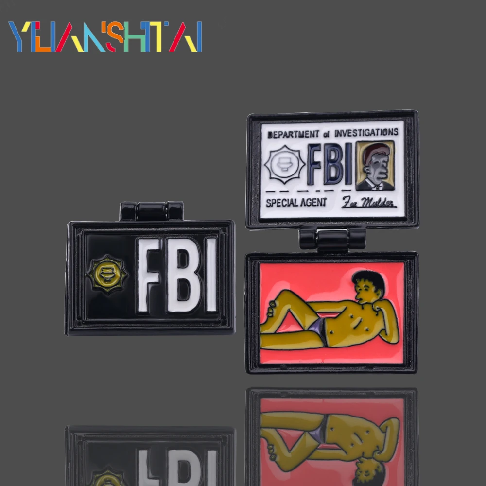 Milhouse FBI Pins Fox Mulder ID Card Brooches Enamel pins Lapel pins Badges Movie Jewelry Brooches for Geek