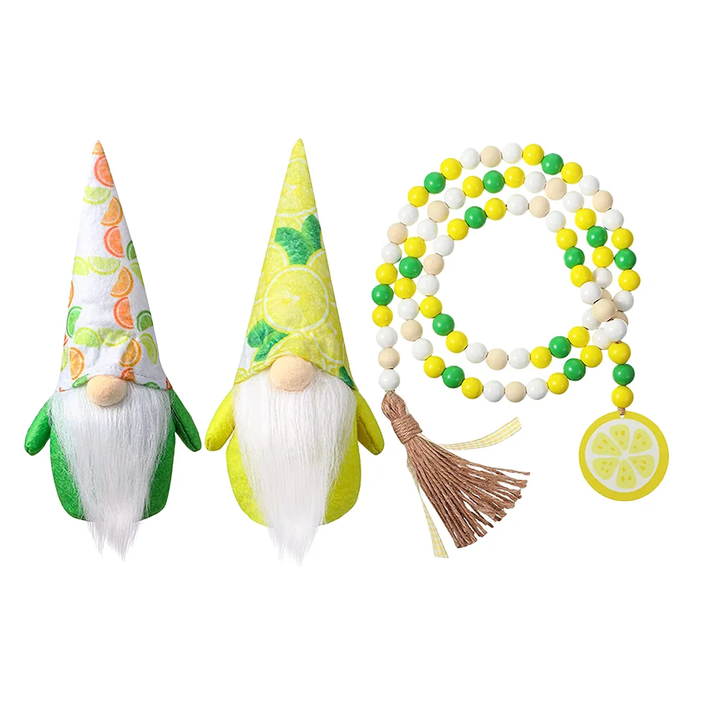 

1 set of Summer Gnome Doll Lovely Rudolph Doll Lemon Design Bead String Decor Wood Bead Garland Decorative Gnome Doll for Party