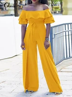 celmia wide leg layered flare sleeve jumpsuits streetwear sexy off shoulder casual loose pant overalls women patckwork rompers
