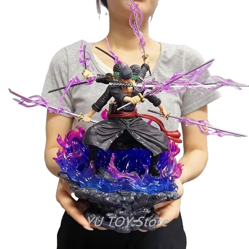 

39cm One Piece Anime Roronoa Zoro Wano Country Three Heads and Six Arms Nine Knives Flow Shura Action Figure PVC Model Gift Toys
