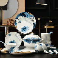 household jingdezhen bone china tableware set ceramic rice bowl noodles bowl simple chinese bowl and plate combination