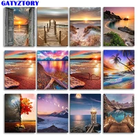 gatyztory diy paint by numbers for adults seaside paints kits handmade 60x75cm frame on canvas modern home wall decor pictures
