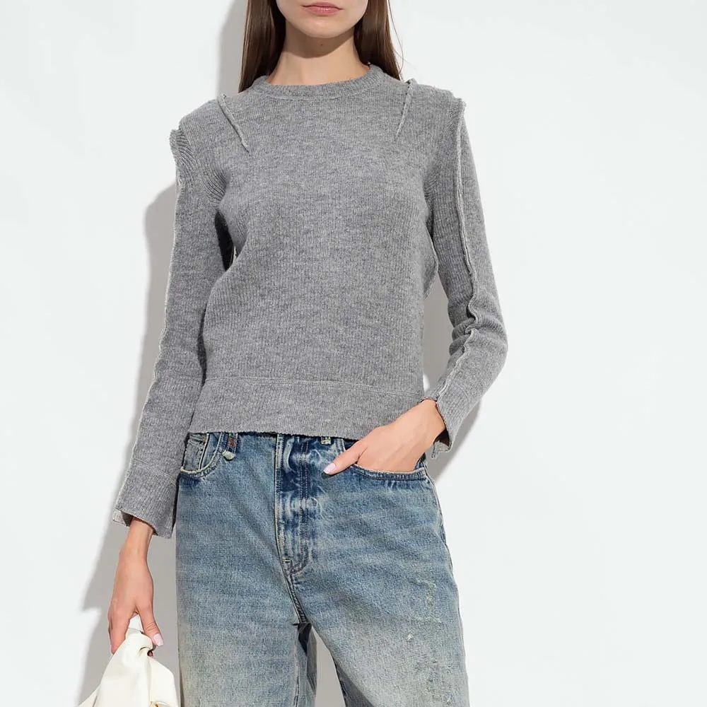 

Женский свитер, новинка зимы 2023, Y2K, вязаная футболка с необработанными краями, модный универсальный хлопковый пуловер с круглым вырезом и длинным рукавом