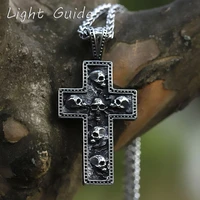 2022 new mens 316l stainless steel cross skkull head pendant necklace for teens punk biker jewelry gift free shipping