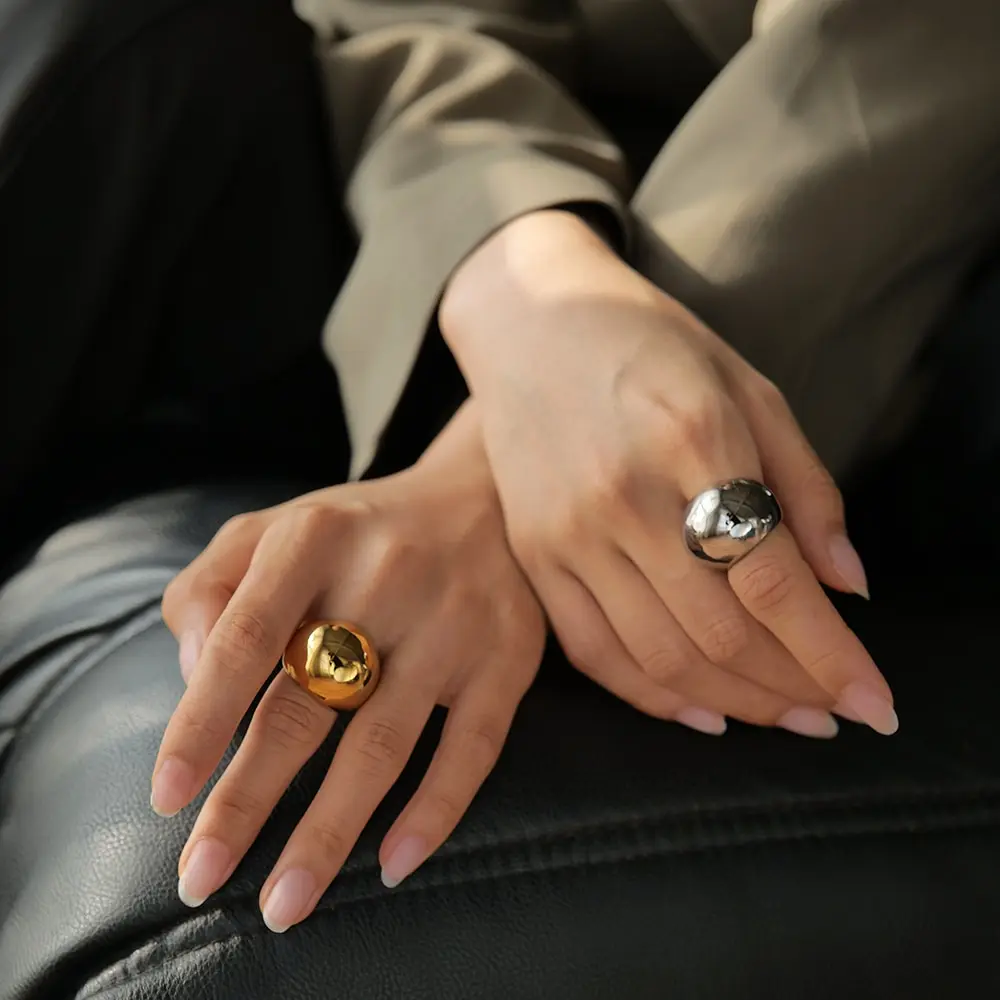 

Новые массивные сферические кольца из нержавеющей стали в стиле панк для женщин 18K PVD позолоченное водонепроницаемое кольцо ювелирные изделия в подарок