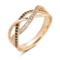 luxury 585 rose gold natural black zircon ring geometric line cross wedding rings for women vintage fashion jewelry