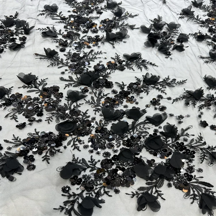 Сетчатая трехмерная ткань ручной работы с блестками и бисером для свадебного