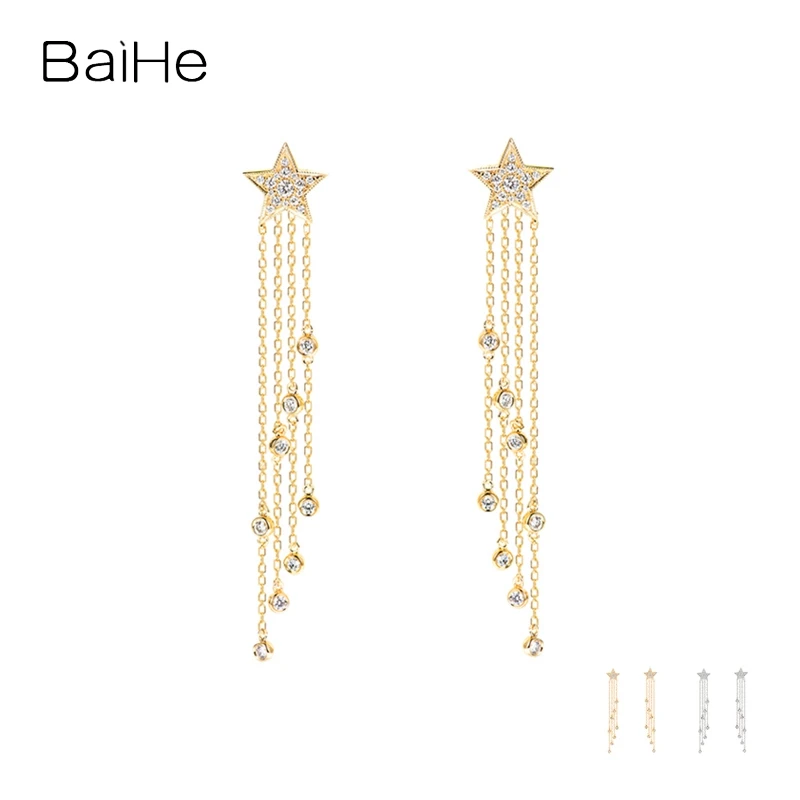 

BAIHE Solid 14K Yellow Gold H/SI Natural Diamond Star Stud Earrings Girl Wedding Trendy Fine Jewelry Making Aretes de estrella