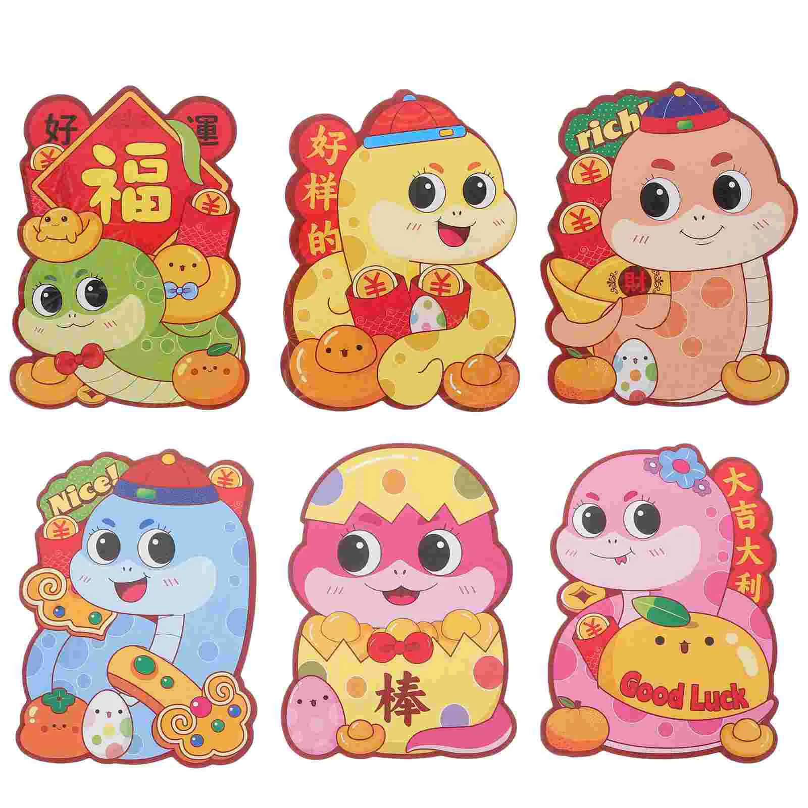 6 шт. Lai Feng красный пакет карман для денег бумага китайский Новый год змеиных