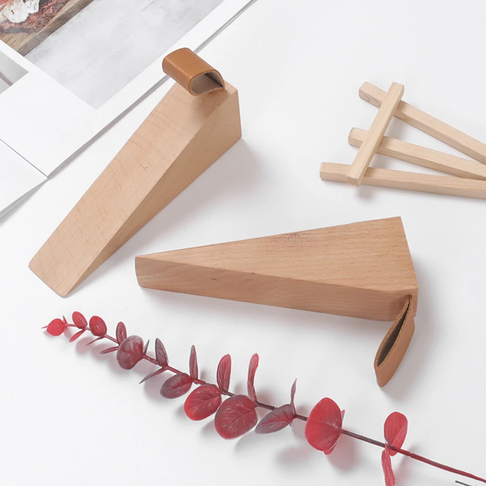 

Wooden Door Stop Solid Wood Door Stopper Home Baby Fingers Protector Jammer Block Blocker Leather Rope Anti-collision Gate Decor