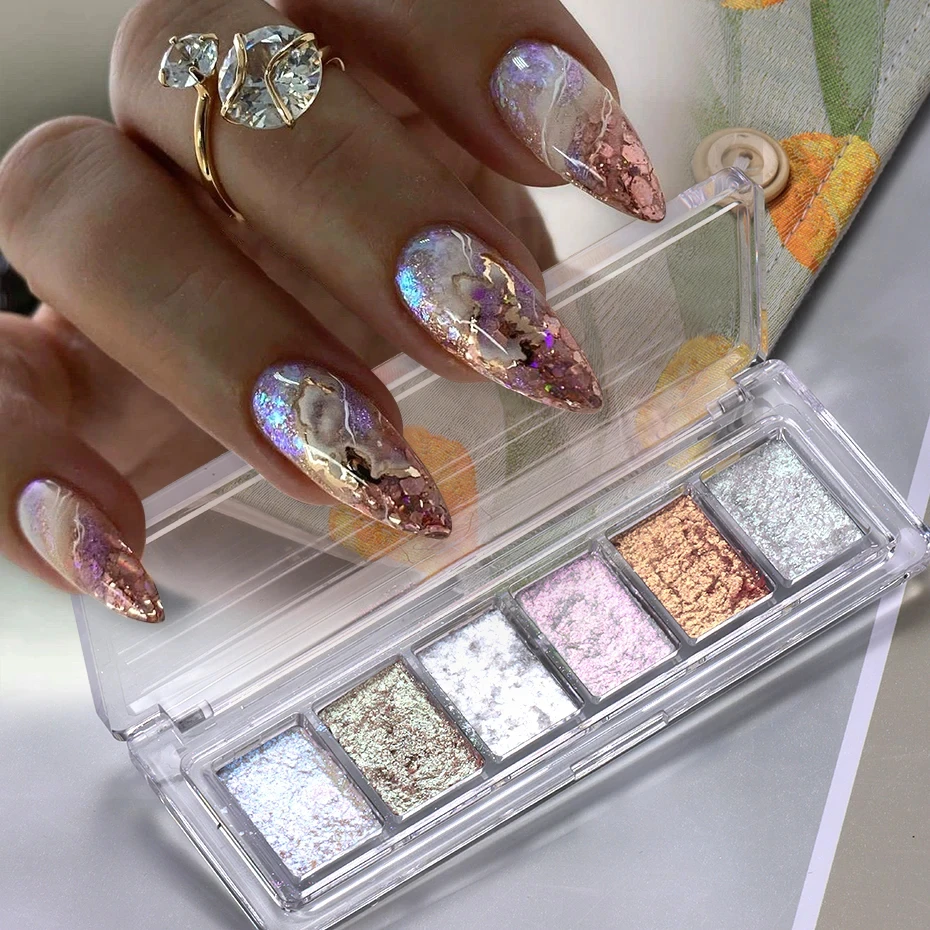 Суперъяркая блестящая грязь для однотонных ногтей 6 цветов пигмент огненный опал