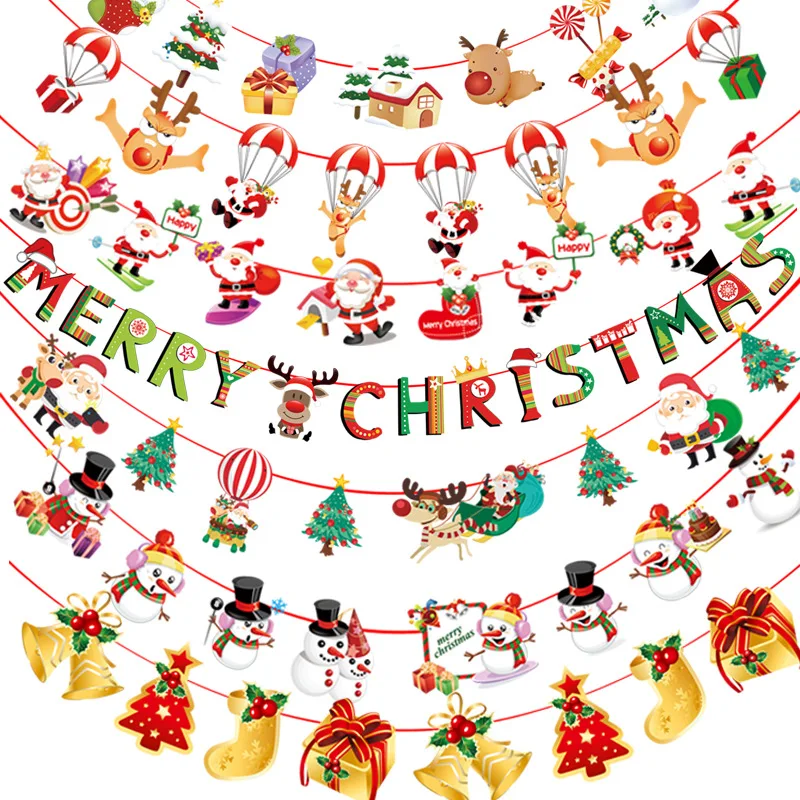 

3 м, рождественские подвесные флаги, Санта-Клаус, снеговик, олень, елка, флажки, гирлянда для дома