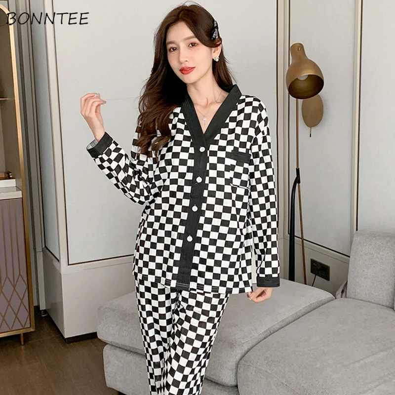 

Pajama Sets New Spring Women V-neck Sexy Ulzzang All Match Print Design Cozy Lounge Wear Leisure Breathable Vintage Fashionable