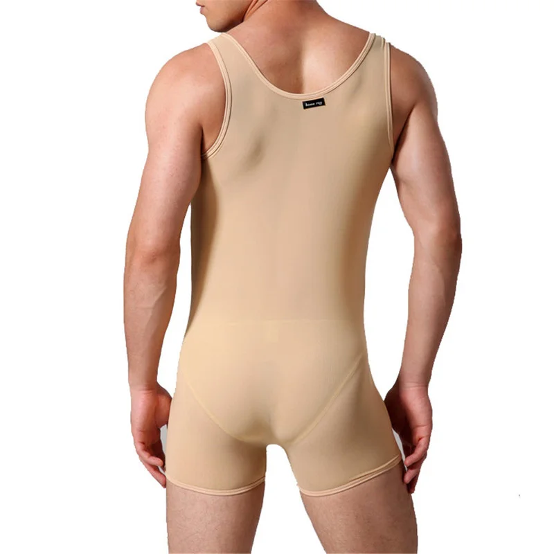 YUFEIDA Mens Leotard Wrestling Singlet Bodysuit Sexy See-through Sheer Mesh Jumpsuits Male Sleeveless Vest Bulge Pouch Bodysuits