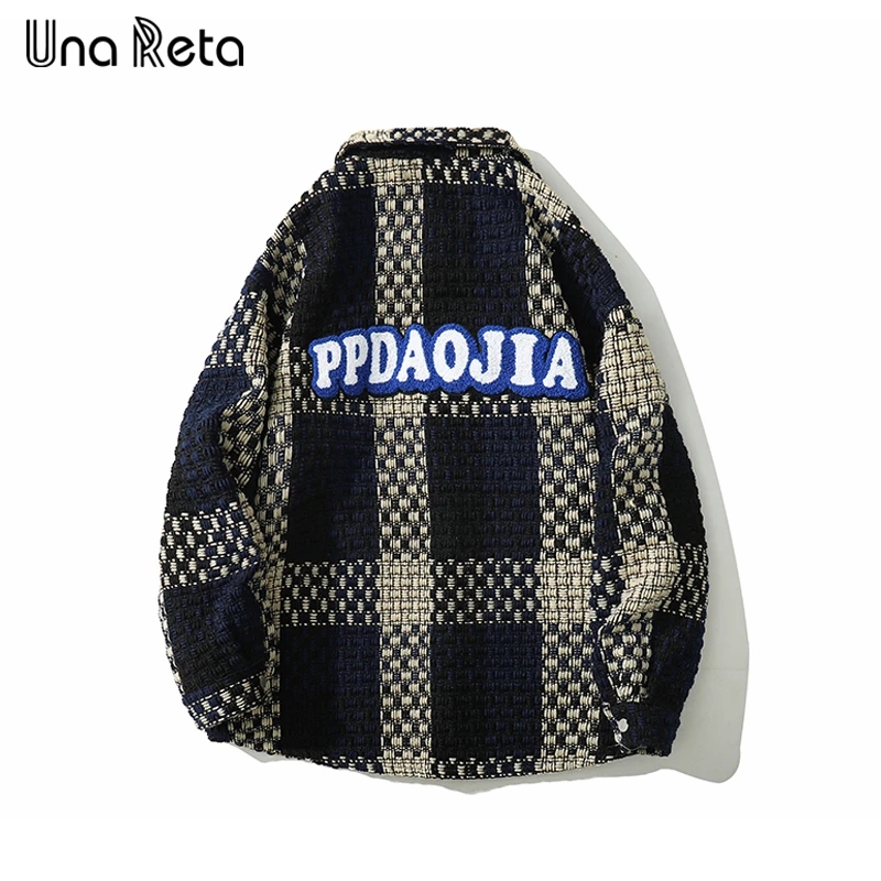 

Una Reta Men Jacket New Men Clothing Streetwear Harajuku High quality Couple Jacket Hip Hop Contrasting woven plaid Jacket Coat