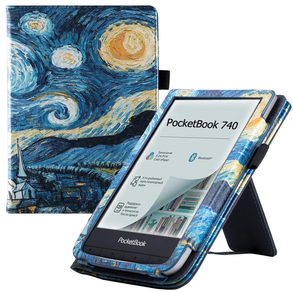

Stand Case for 7.8" PocketBook 740 Inkpad 3 Pro/InkPad 3 Color eReader - PU Leather Cover with Hand Strap and Auto Sleep/Wake