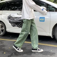 men trendy straight jeans green streetwear hip hop skateboarding casual wide legs youth male harajuku style denim pants