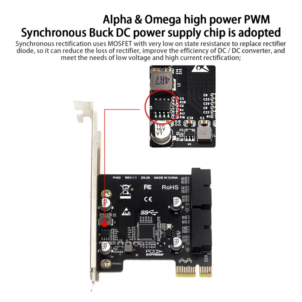 

PH62 PCIE Expansion Card Adapter 2 Port USB3.0 Hub Internal 19/20 Pin Header USB 3 To PCIE PCI Express Adapter Card