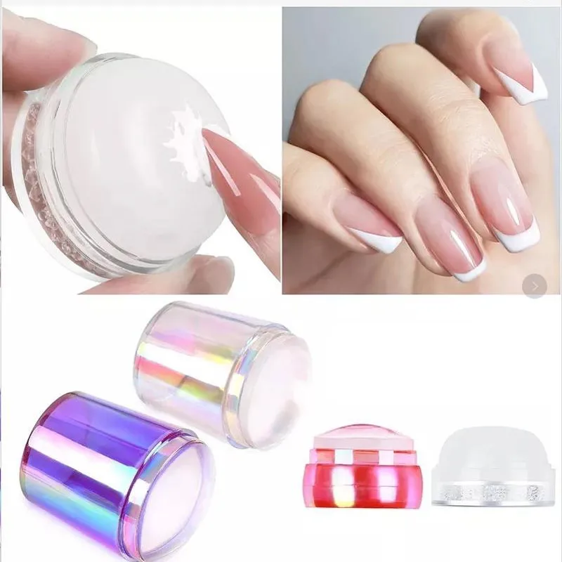 French Nail Stamper Round Transparent Soft Silicone Head Nail Art Stamp Polish Print Transfer Tools Manicure Image Plate Stamper