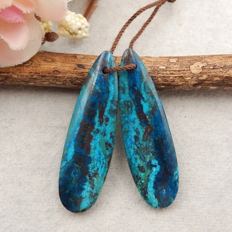 

Jewelry accessories Semiprecious stone jewelry,birthday gift.Chrysocolla Earrings Beads35x10x4mm6g