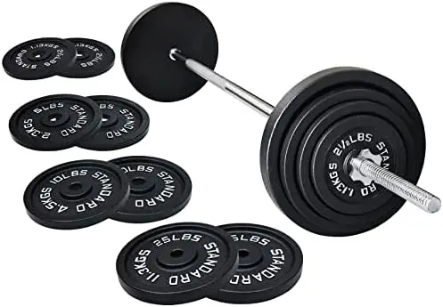 

Cast Iron Standard Weight Plates Including 5FT Standard Barbell with Star Locks, 95-Pound Set (85 Pounds Plates + 10 Pounds Barb