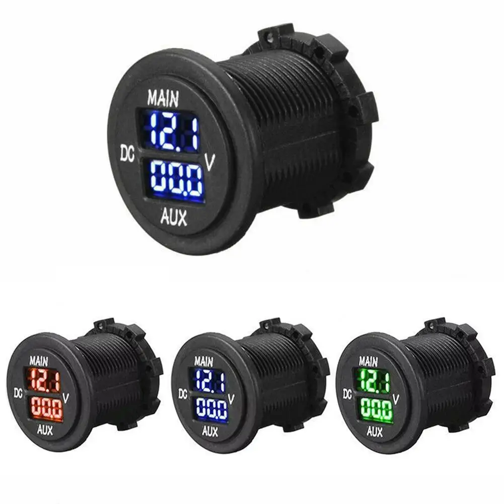 

LED Digital Double Voltmeter Round Panel Dual Battery Pack Voltage Monitor Meter For Car Pickup RV Truck Dropship