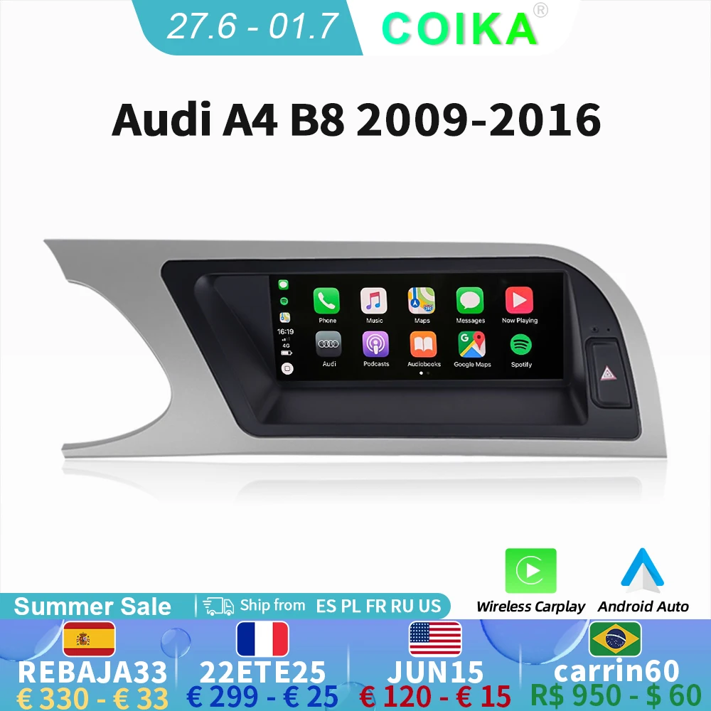 

COIKA Car IPS Touch Screen Radio For Audi A4 B8 2009-2016 WIFI 4G SIM Android 10 Carplay BT SWC Google 4+64G RAM GPS Navi 8 Core