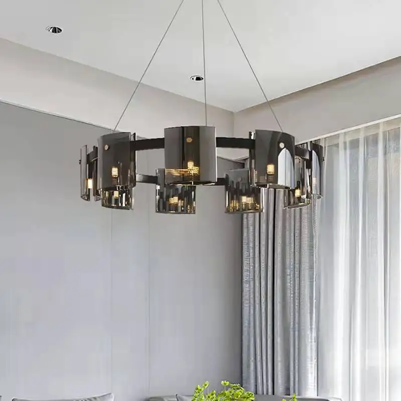

Nordic Light Luxury LED Crystal Pendant Lamps Round Amber Lustre Kitchen Island Chandelier Bedroom Study Home Hang Lamp Fixtures