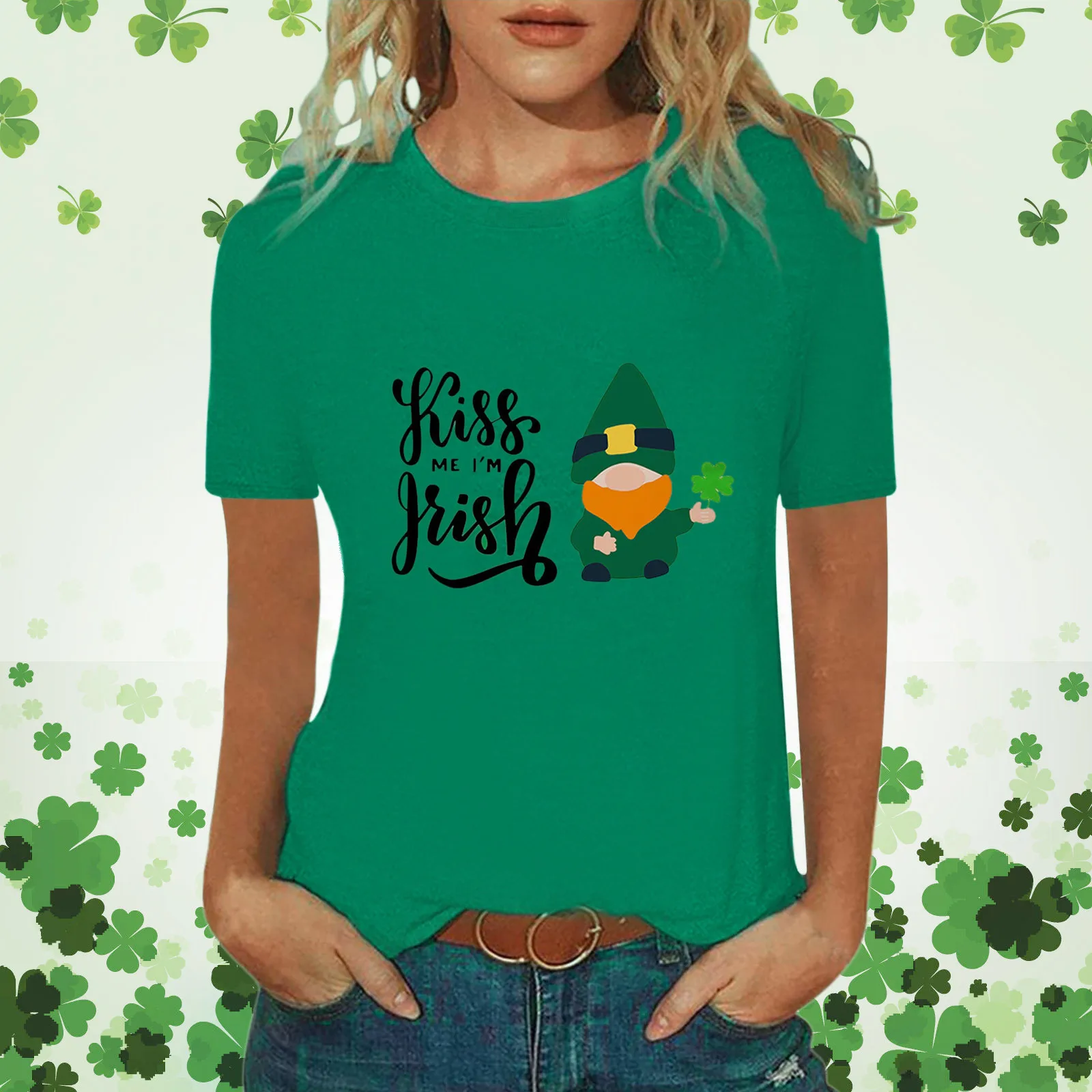 

Green Tshirt Women Fashion Casual St. Patrick's Day Printed Short Sleeve T-shirt Top Harajuku Femme T Shirt Майка Женская