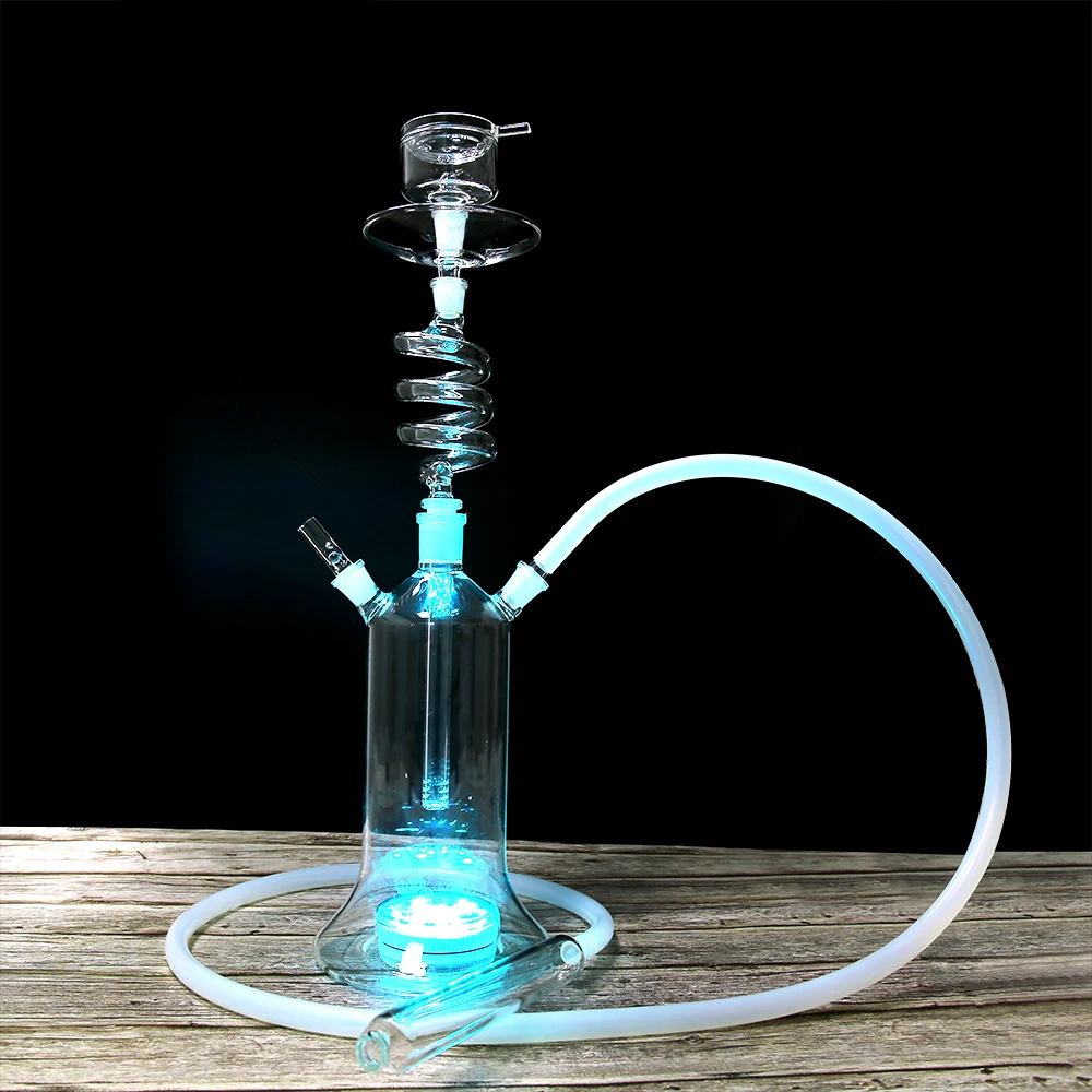 

New Twirl Glass Shisha Rotating Hookah Spiral Chicha Water Proof Led Remote Control Fruit Nargile Ice Smoking Pipes