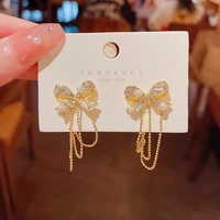2022 s925 silver needle super fairy long tassel earrings pearl earrings for women luxury bow earrings fashion gold color jewelry